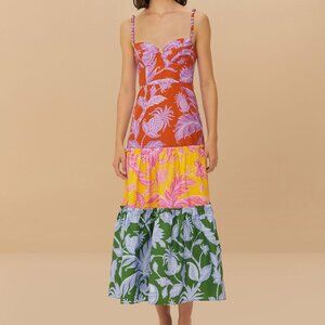 Mixed Tropical Swing Sleeveless Midi Dress